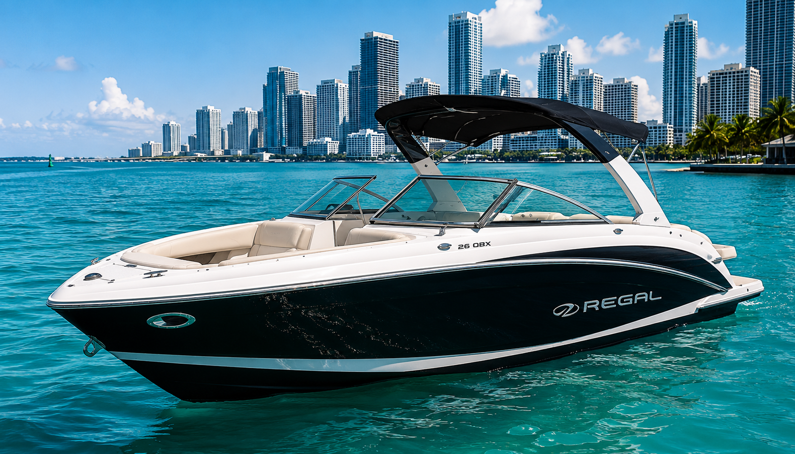 Luxury sport boat cruising in Miami
